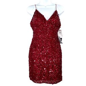 Adrianna Papell Burgundy Sequin Mini Dress